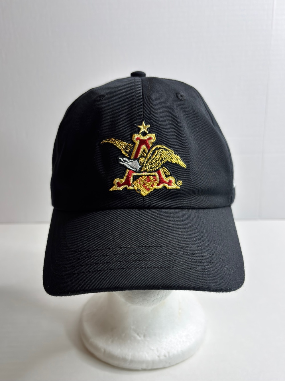 ANHEUSER BUSCH ST LOUIS BREWERY BLACK ADJUSTABLE STRAPBACK BASEBALL HAT CAP Logo